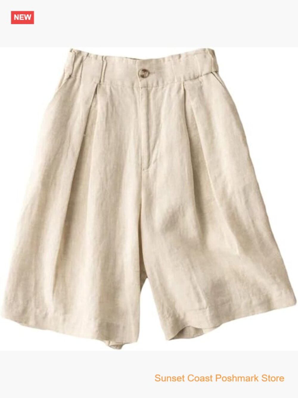High Waisted Wide Leg Linen Bermuda Shorts with Pockets